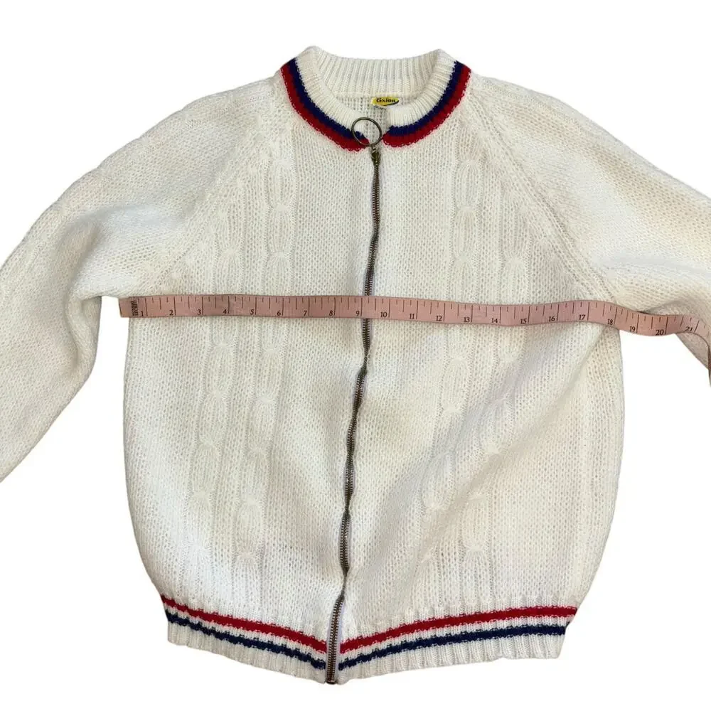 Grandpa Sweater Americana White Red Blue Women’s S/M Preppy Old Money Costal - Picture 10 of 11